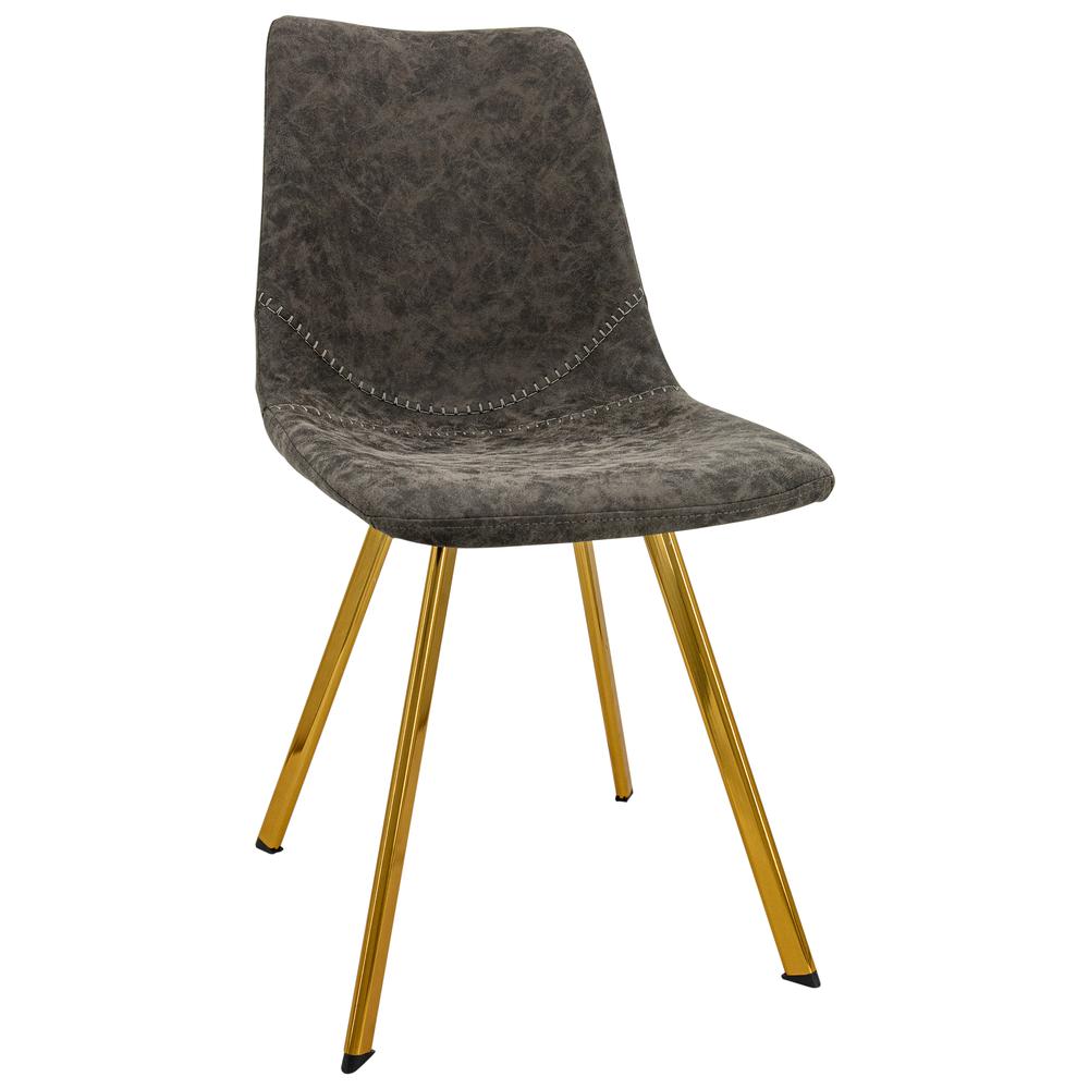 Markley Modern Leather Dining Chair With Gold Legs. Picture 1