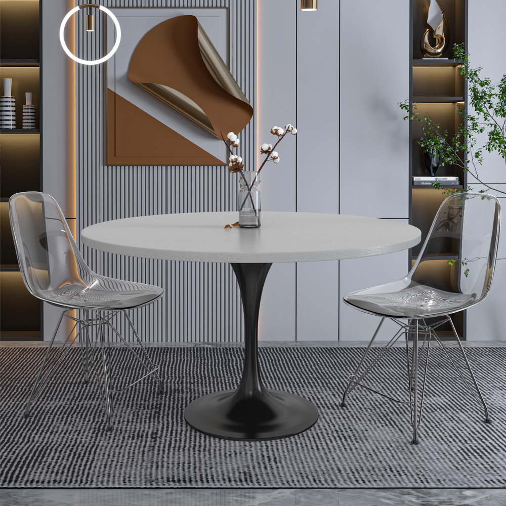Verve 48 Round Dining Table, White Base with Light Natural Wood MDF Top. Picture 13