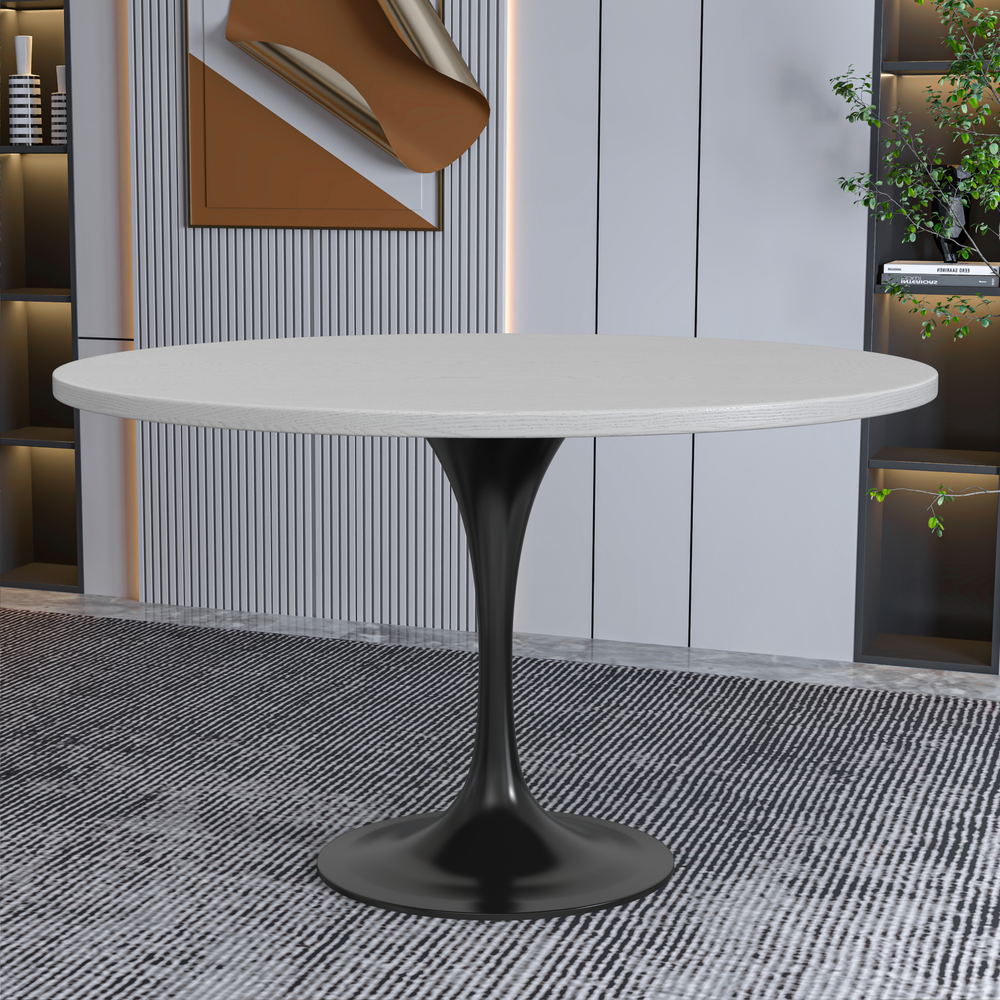 Verve 48 Round Dining Table, White Base with Light Natural Wood MDF Top. Picture 12