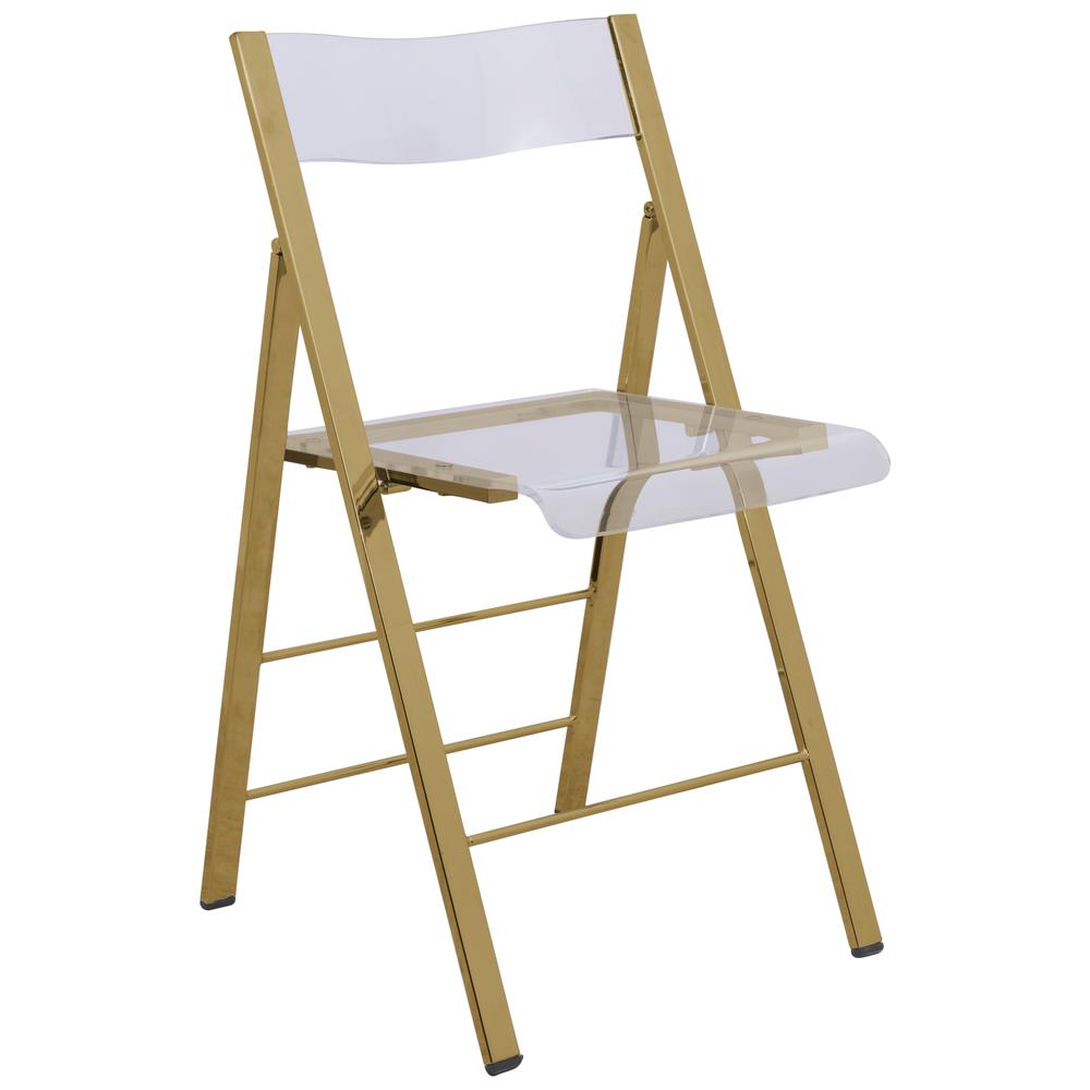 Menno Modern Acrylic Gold Base Folding Chair. Picture 9