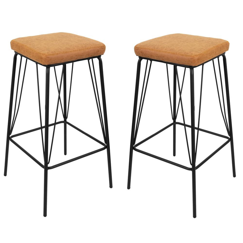 Millard Leather Bar Stool With Metal Frame Set of 2. Picture 1