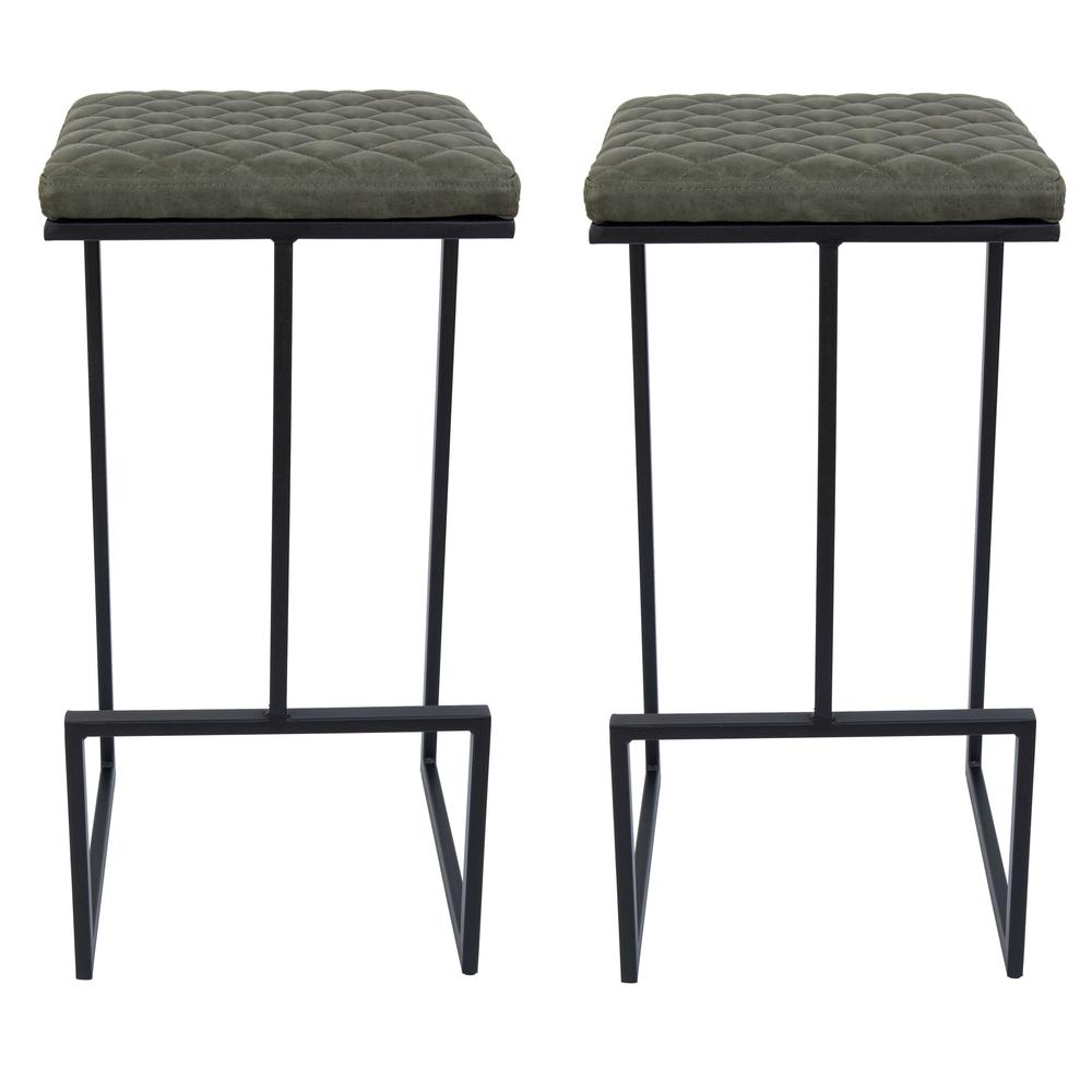 LeisureMod Quincy Leather Bar Stools With Metal Frame Set of 2 QS29G2. Picture 2