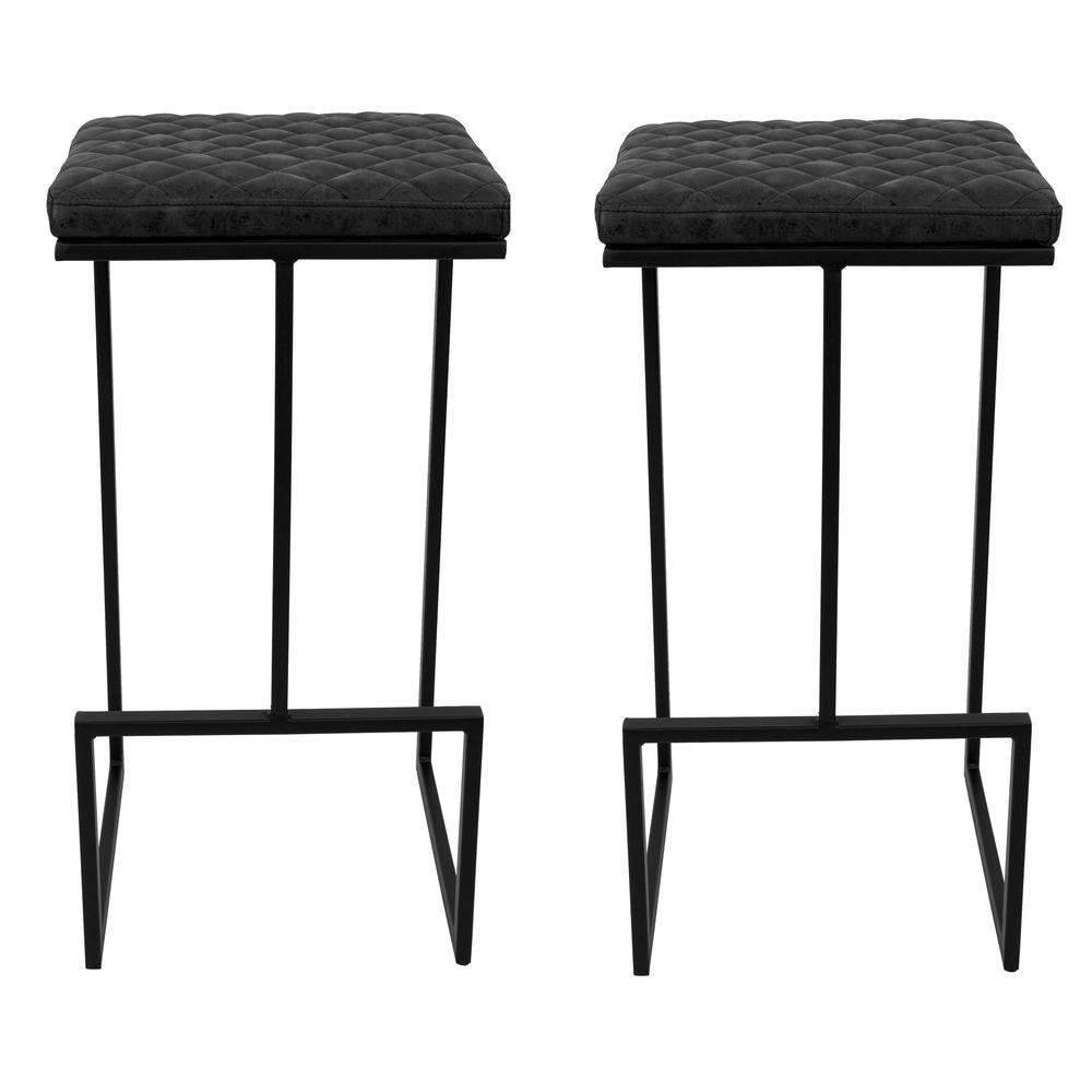LeisureMod Quincy Quilted Stitched Leather Bar Stools With Metal Frame QS29BL. Picture 9