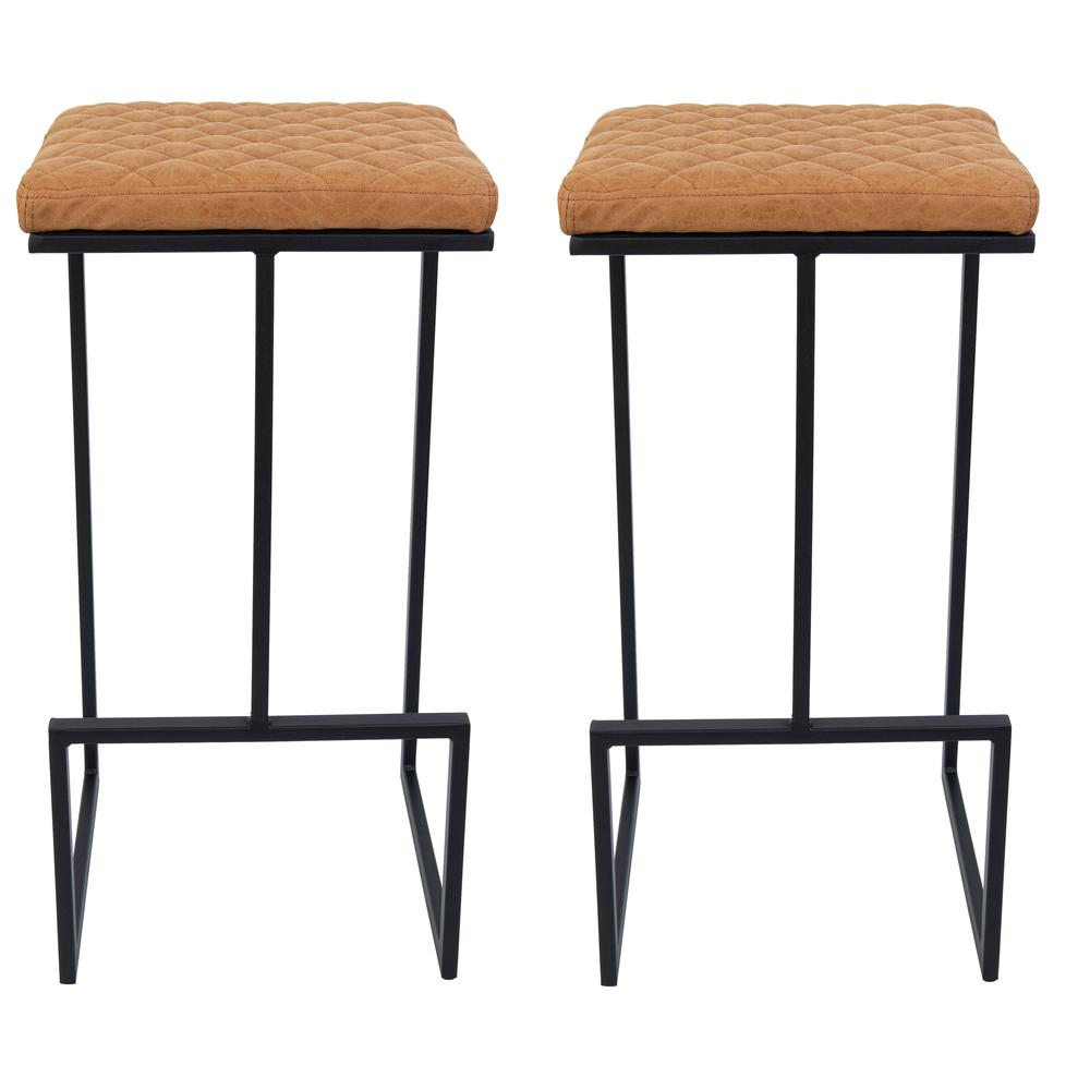 Quincy Quilted Stitched Leather Bar Stools With Metal Frame. Picture 9