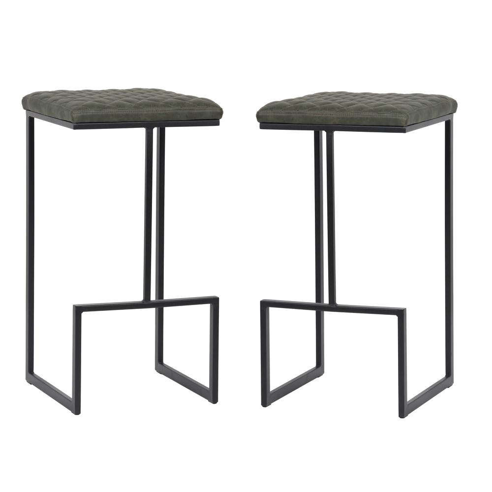 LeisureMod Quincy Quilted Stitched Leather Bar Stools With Metal Frame QS29G. Picture 22