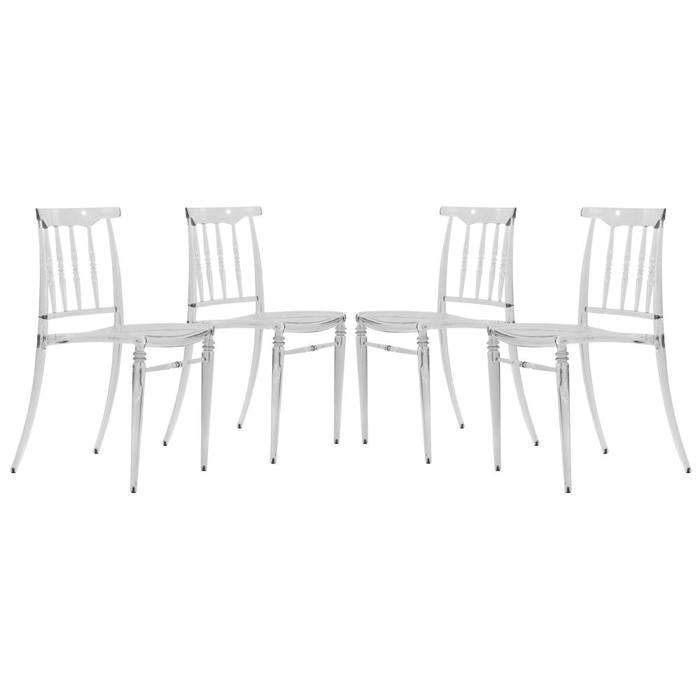 Spindle Transparent Modern Lucite Dining Chair in Clear Set of 4. Picture 1