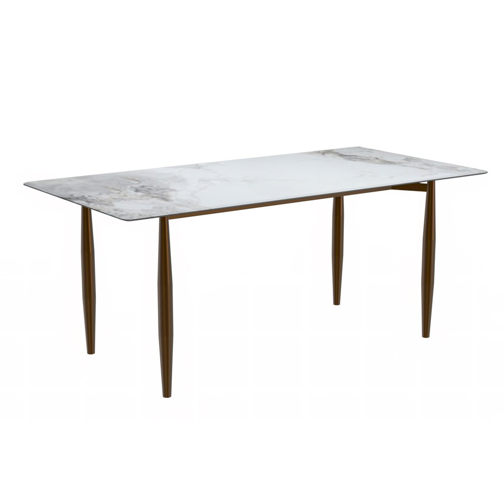 Modern Dining Table Bronze Base, With 62" Medium Grey Sintered Stone Top. Picture 1