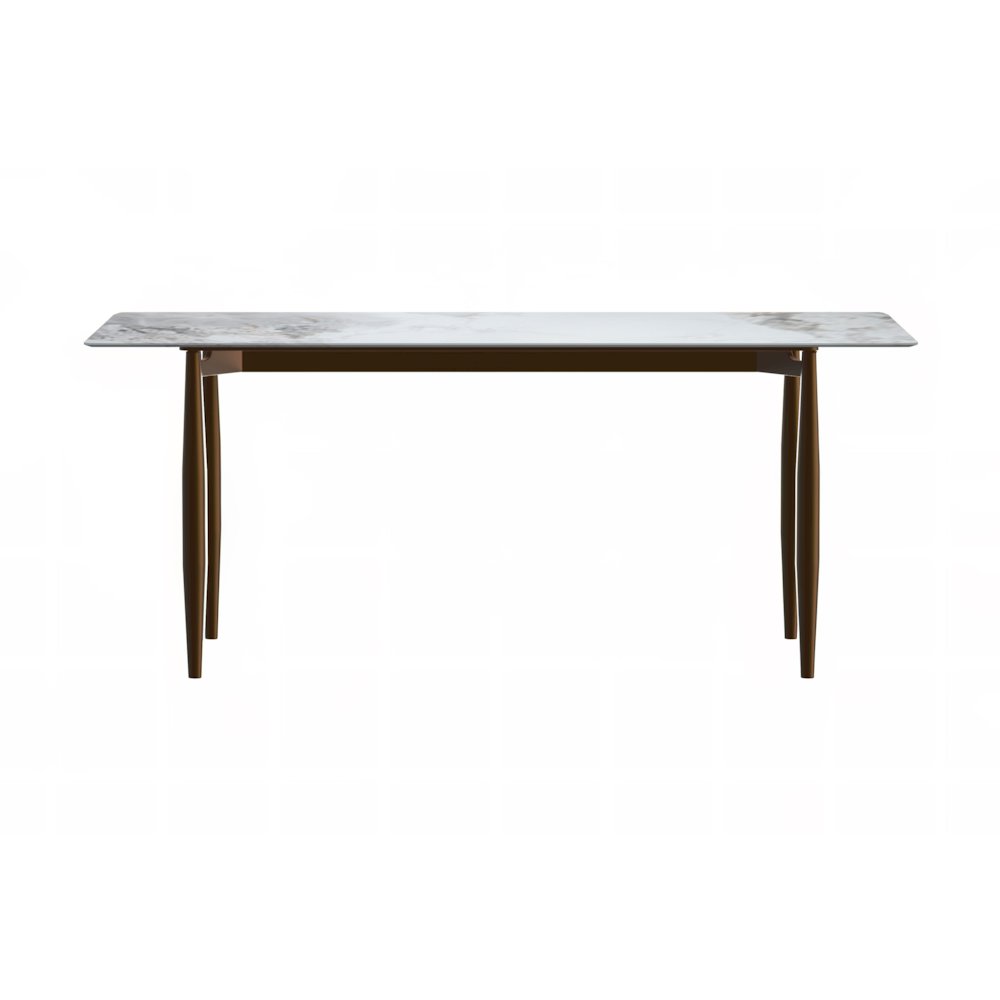 Modern Dining Table Bronze Base, With 62" Medium Grey Sintered Stone Top. Picture 4