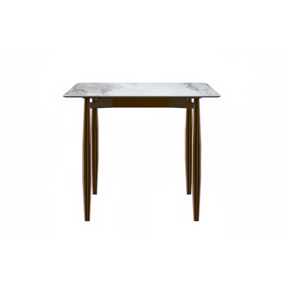 Modern Dining Table Bronze Base, With 62" Medium Grey Sintered Stone Top. Picture 7