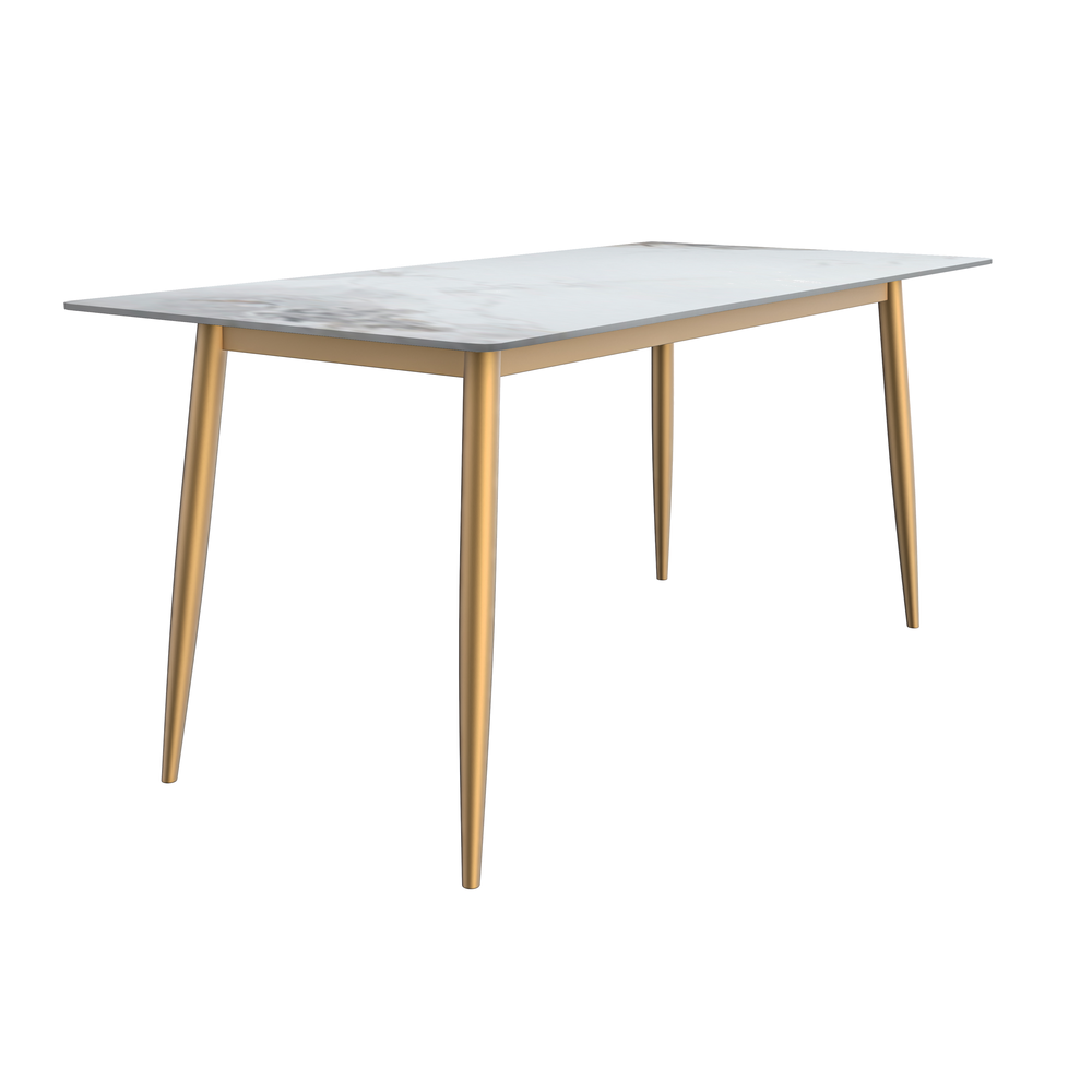 Modern Dining Table Brushed Gold Base, With 71 Medium Grey Sintered Stone Top. Picture 1