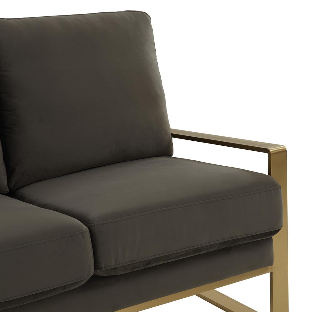 LeisureMod Jefferson Contemporary Modern Design Velvet Sofa With Gold Frame., Dark Grey. Picture 5