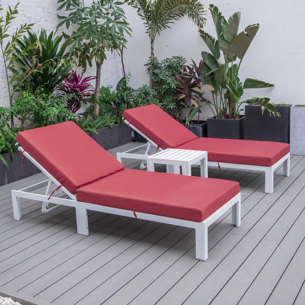 Outdoor White Chaise Lounge Chair Set of 2 With Side Table & Cushions. Picture 9