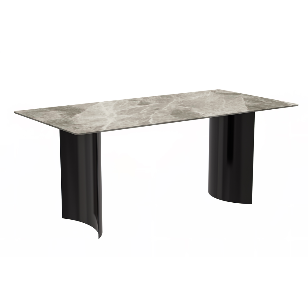 Dining Table Black Stainless Steel Base, With 55 Deep Grey Sintered Stone Top. Picture 1