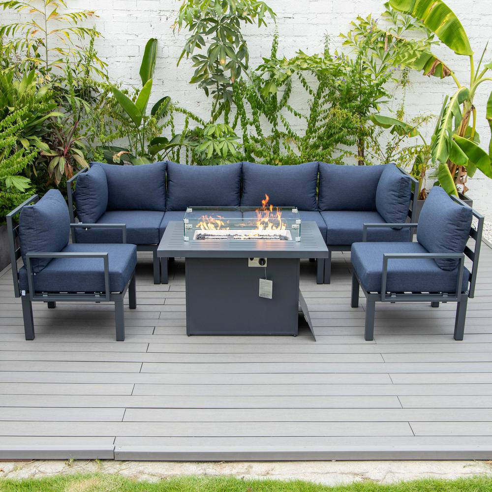 Chelsea 7-Piece Patio Sectional And Fire Pit Table Black Aluminum With Cushions. Picture 31