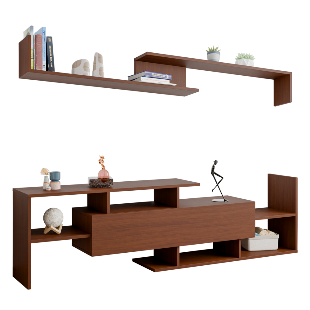 LeisureMod Surrey Modern TV Stand with MDF Shelves and Bookcase. Picture 19