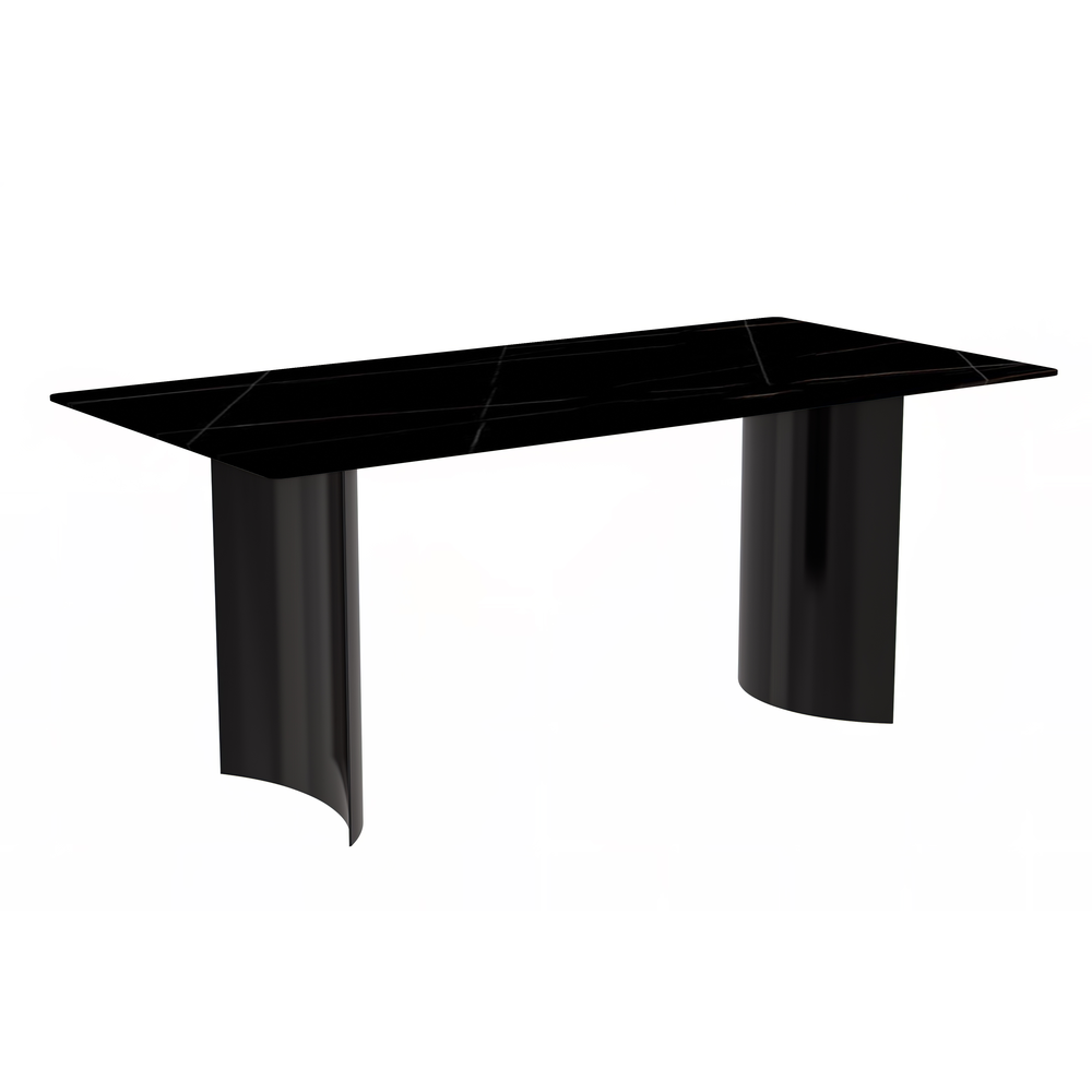 Dining Table Black Stainless Steel Base, With 55 Black/Gold Sintered Stone Top. Picture 1