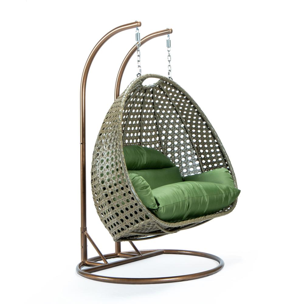 Beige Wicker Hanging 2 person Egg Swing Chair. Picture 1