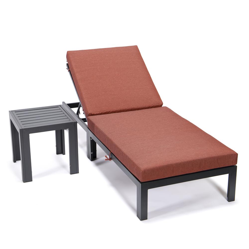 Chelsea Modern Outdoor Chaise Lounge Chair With Side Table & Cushions. Picture 2
