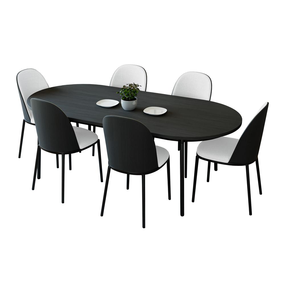 7-Piece Dining Set in Steel Frame with 6 Dining Chairs and 71" Oval Dining Table. Picture 1