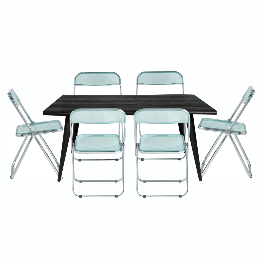 7-Piece Acrylic Folding Dining Chair and Rectangular Dining Table Set. Picture 1