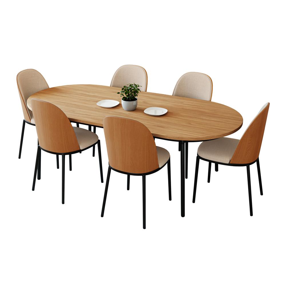7-Piece Dining Set in Steel Frame with 6 Dining Chairs and 71" Oval Dining Table. Picture 1