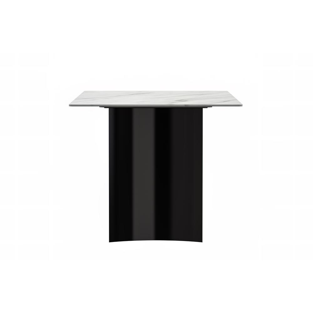 Modern Dining Table Black Stainless Steel Base, With 55 White Sintered Stone Top. Picture 3