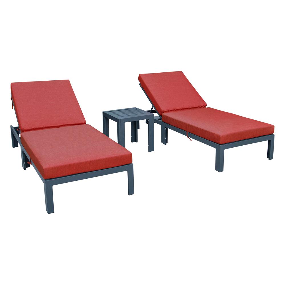 Chelsea Modern Outdoor Chaise Lounge Chair Set of 2 With Side Table & Cushions. Picture 1