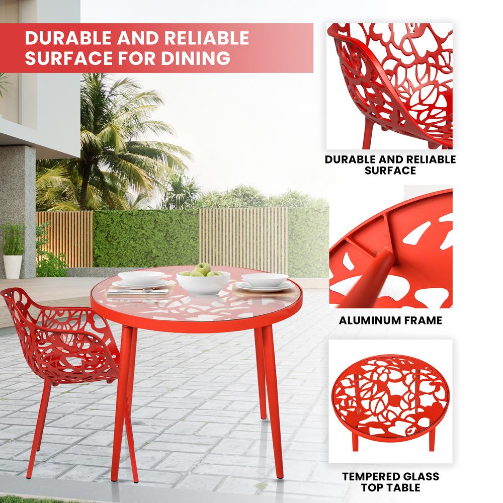 3-Piece Aluminum Outdoor Patio Dining Set with Tempered Glass Top Table. Picture 19