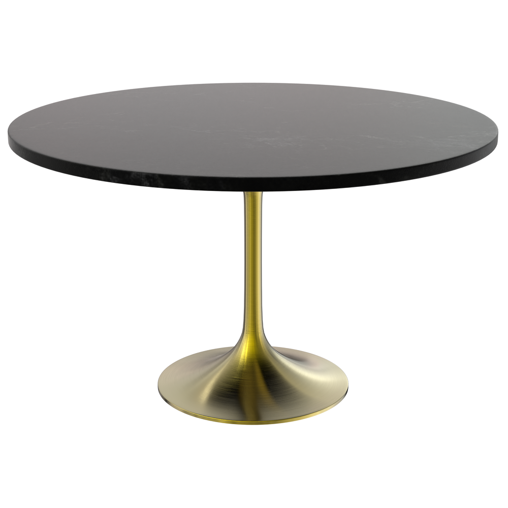 Verve 48" Round Dining Table, Brushed Gold Base with Black MDF Top. Picture 1