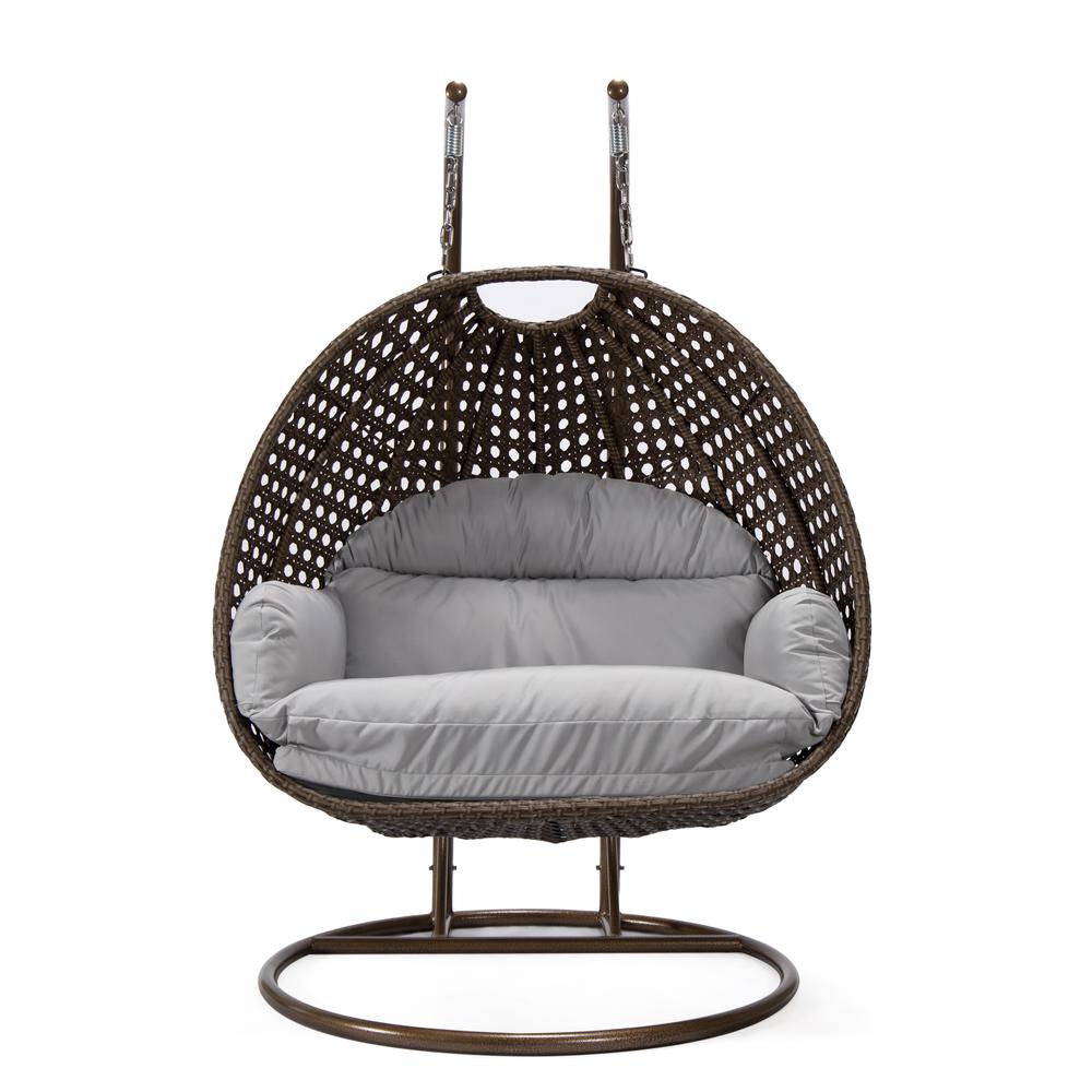 LeisureMod Wicker Hanging 2 person Egg Swing Chair , Light Grey. Picture 2