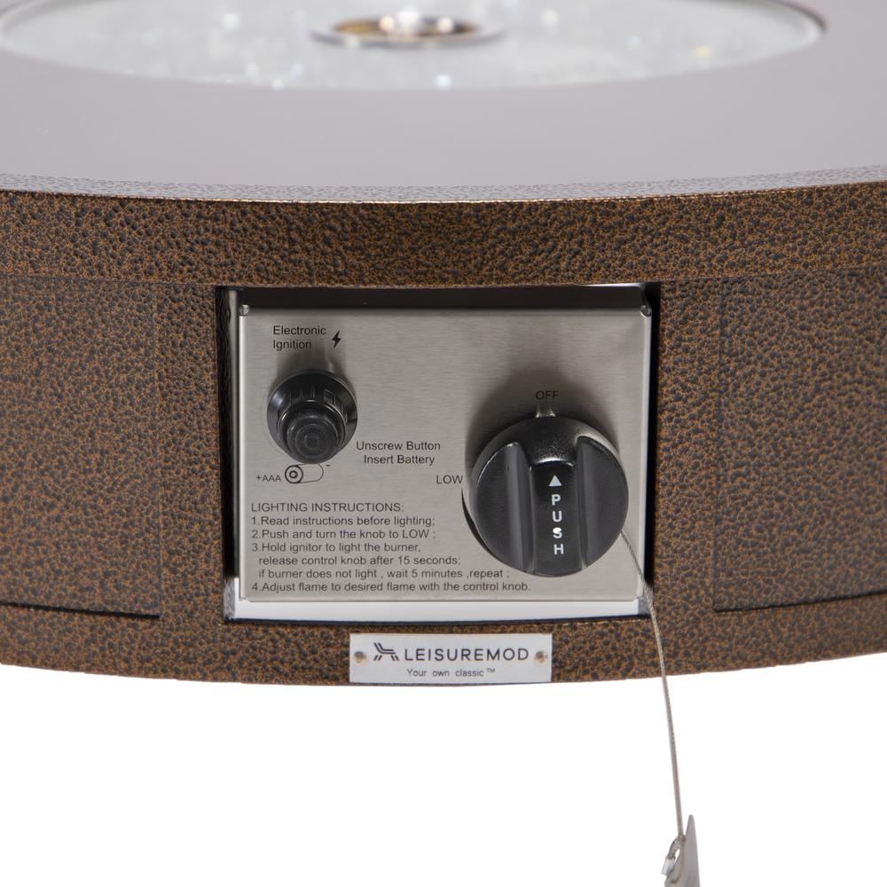 LeisureMod Walbrooke Modern Brown Patio Conversation With Round Fire Pit & Tank Holder, Light Grey. Picture 16