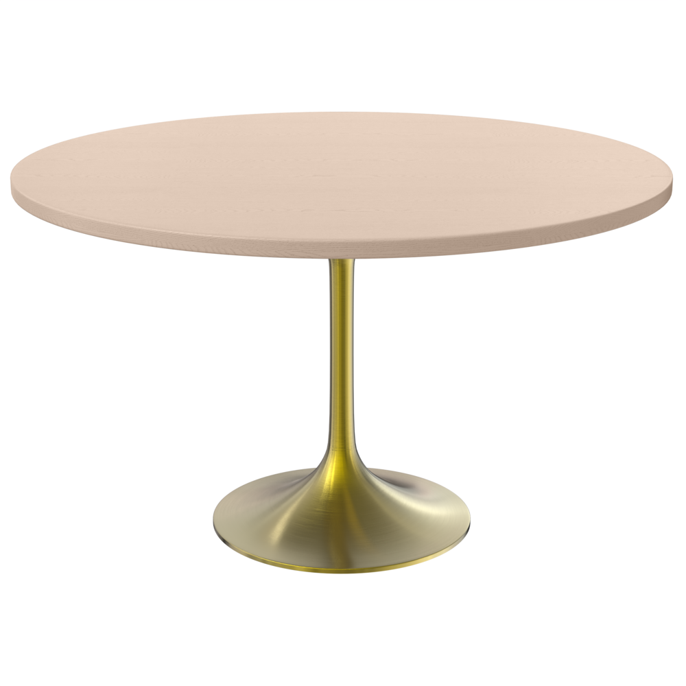 Verve 48" Round Dining Table, Brushed Gold Base with Light Natural Wood MDF Top. Picture 1