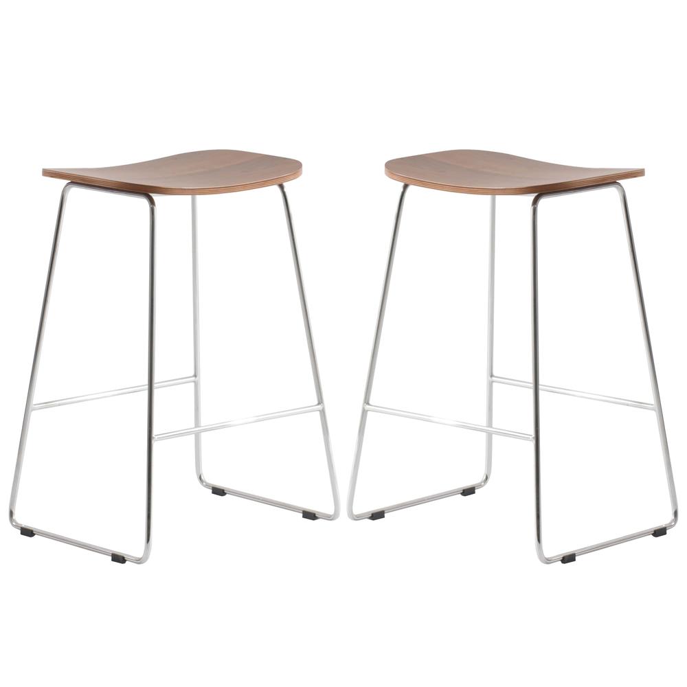 Melrose Modern Wood Counter Stool With Chrome Frame. Picture 18