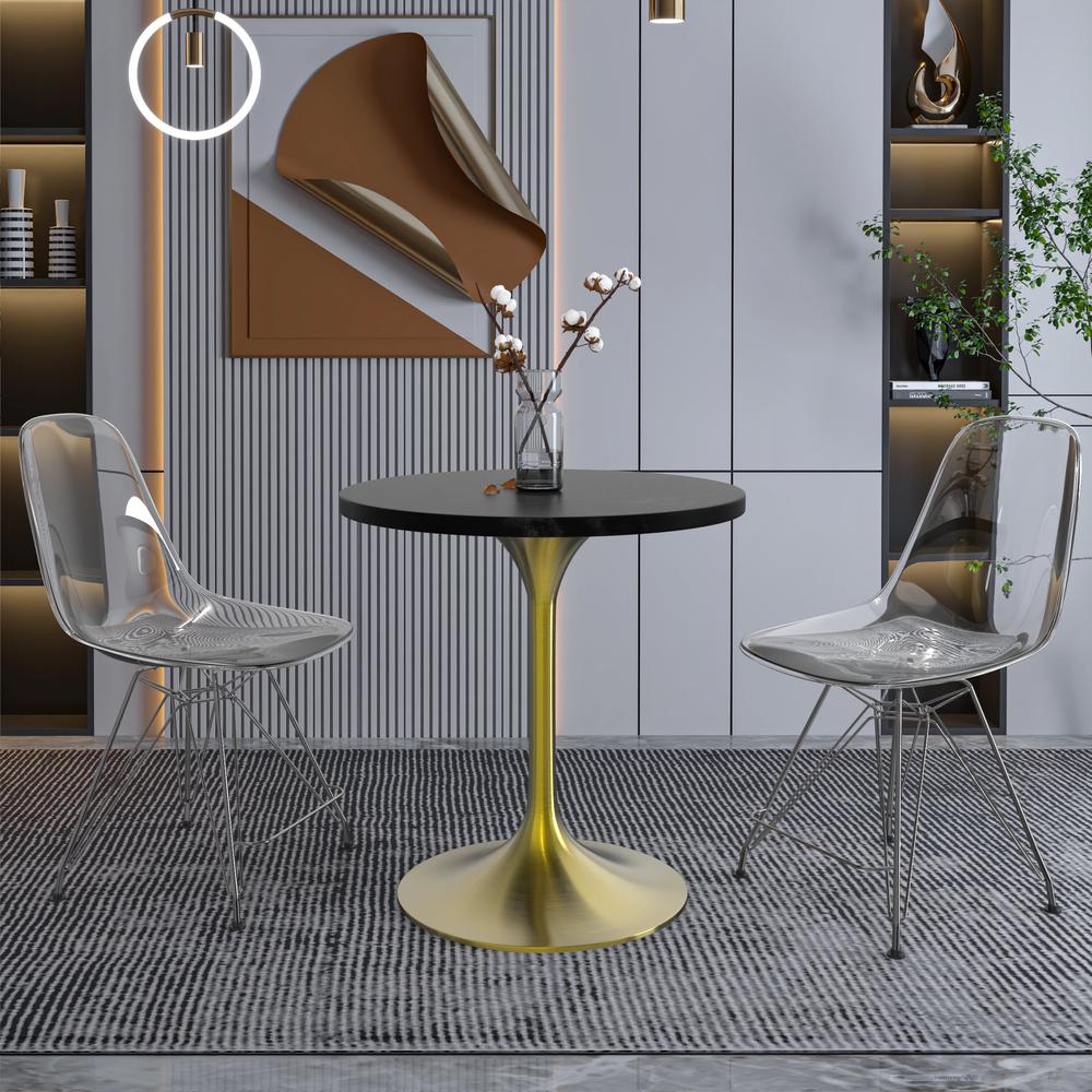 Verve 27" Round Dining Table, Brushed Gold Base with Black MDF Top. Picture 4
