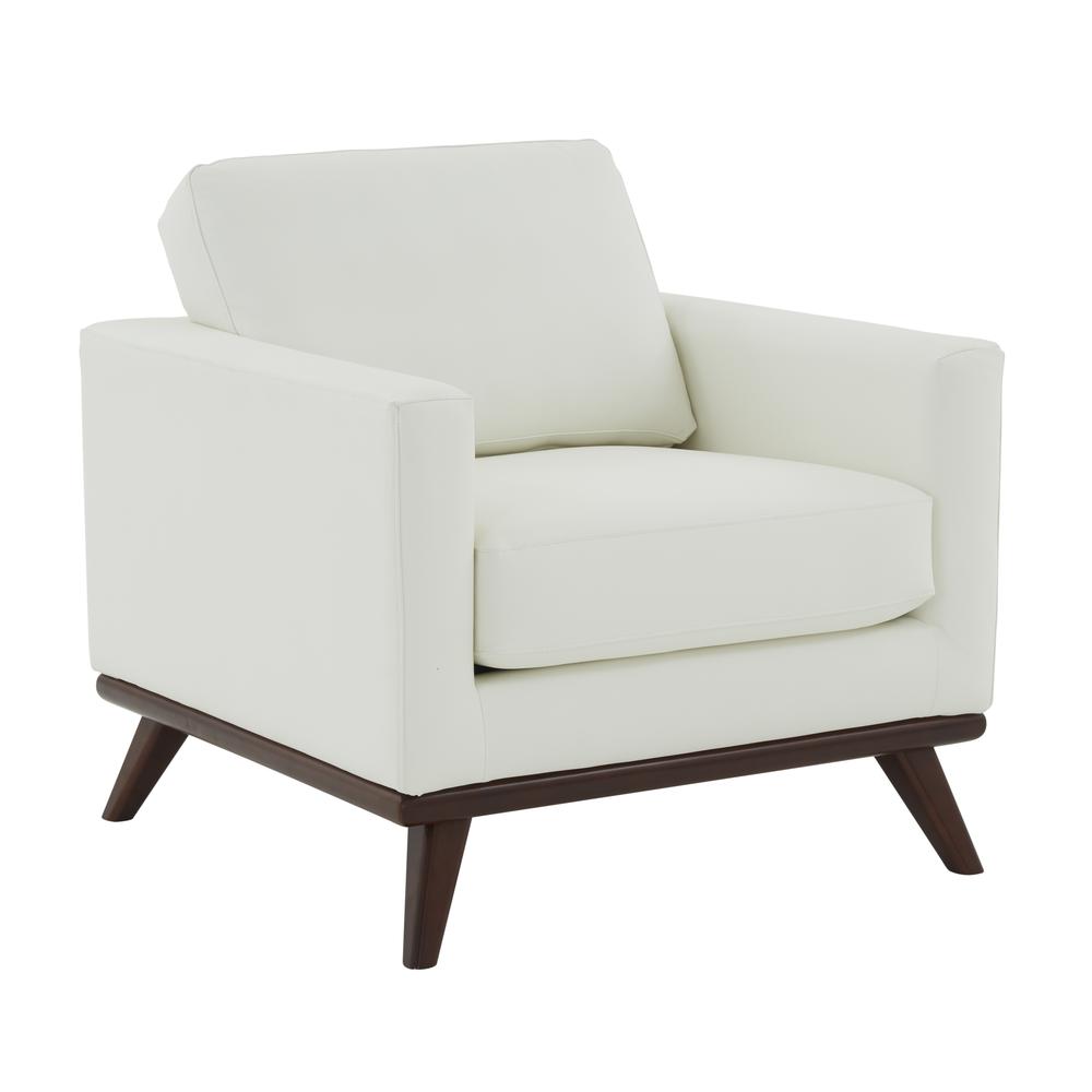 LeisureMod Chester Modern Leather Accent Arm Chair With Birch Wood Base, White. Picture 1