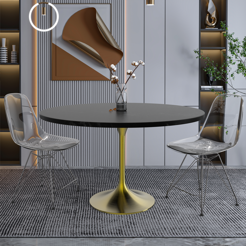 Verve 48" Round Dining Table, Brushed Gold Base with Black MDF Top. Picture 7