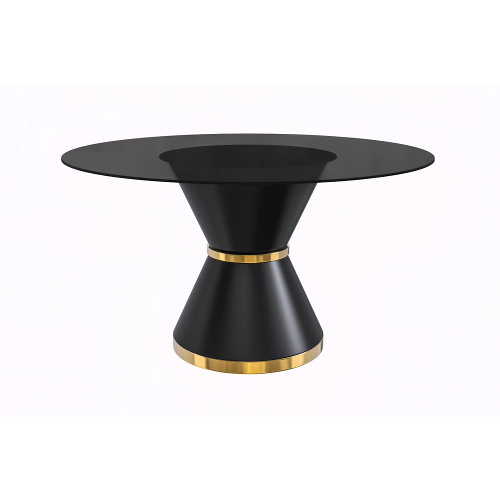 Qorvus Series Round Dining Table Black\Gold Base with 60 Round BLack Glass Top. Picture 7