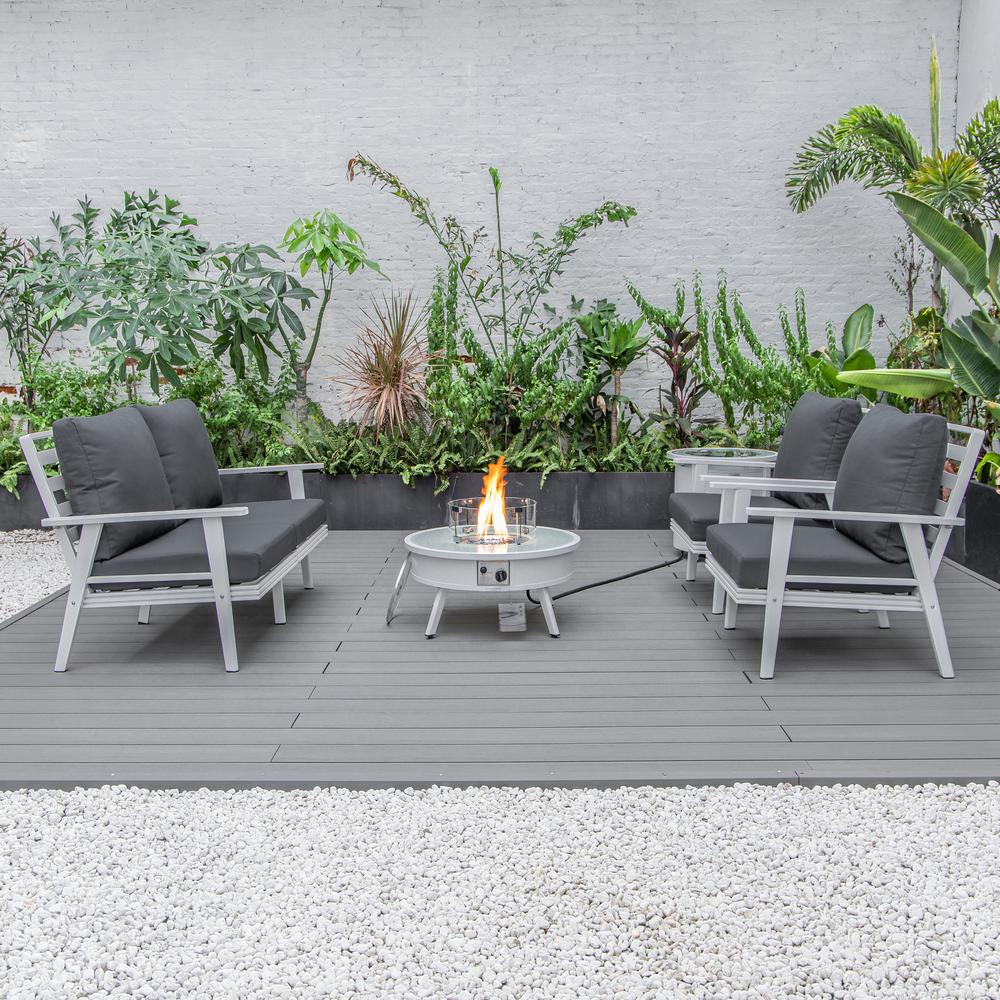 LeisureMod Walbrooke Modern White Patio Conversation With Round Fire Pit & Tank Holder, Charcoal. Picture 8