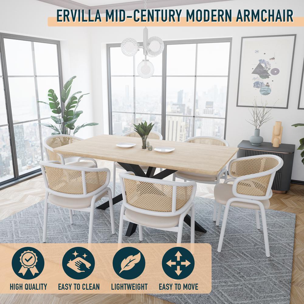 Ervilla Modern Dining Chair with White Powder Coated Steel Legs and Wicker Back. Picture 15