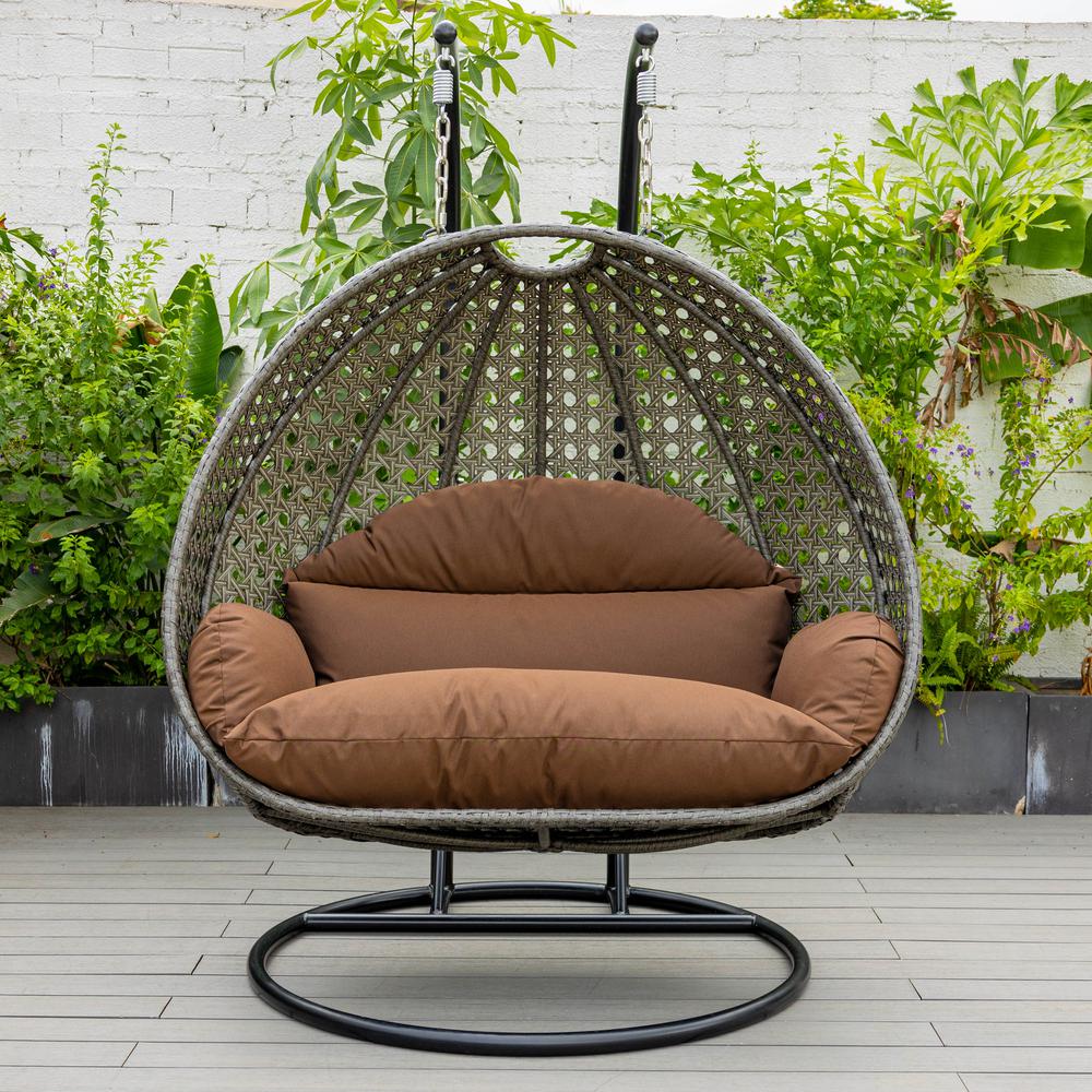 Charcoal Wicker Hanging 2 person Egg Swing Chair. Picture 7