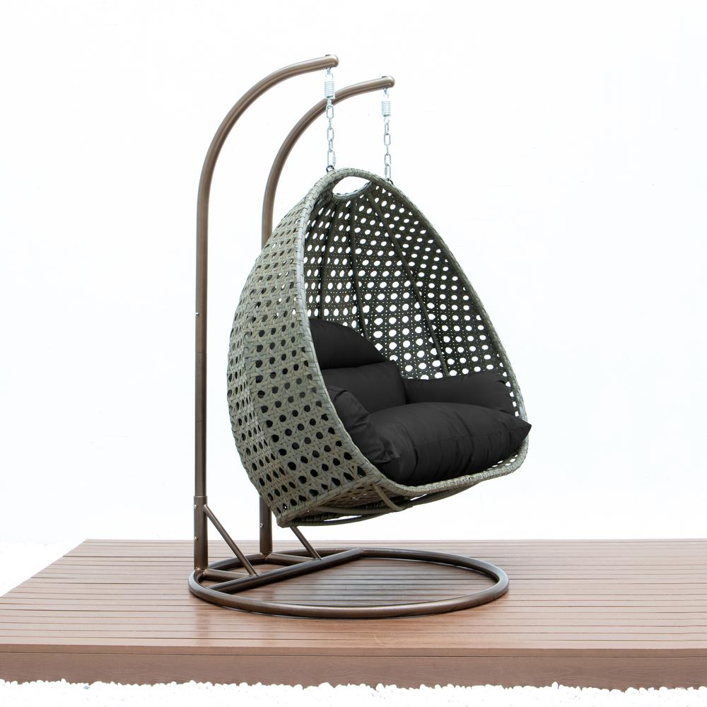 Beige Wicker Hanging 2 person Egg Swing Chair. Picture 3