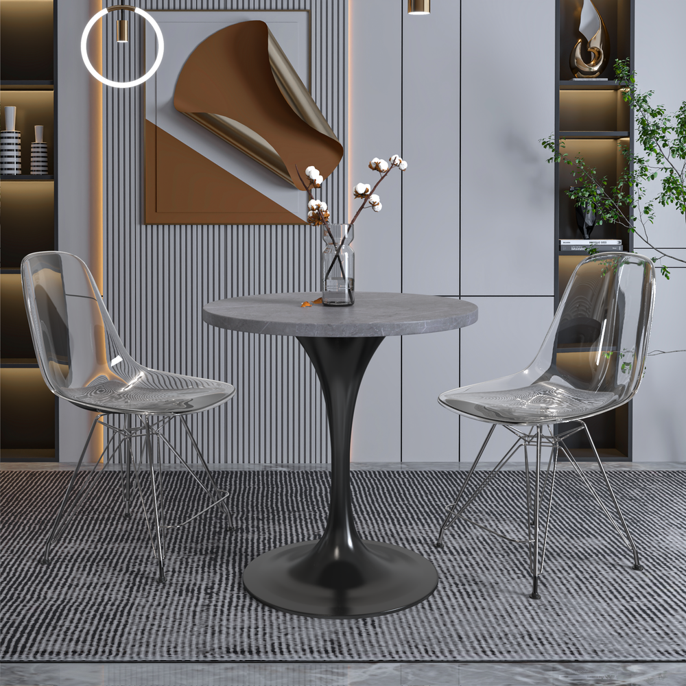 Verve 27 Round Dining Table, Black Base with Sintered Stone Grey Top. Picture 2