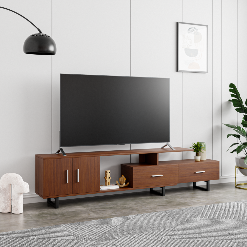 Avery Mid-Century Modern TV Stand with MDF Cabinet and Powder Coated Steel Legs. Picture 17