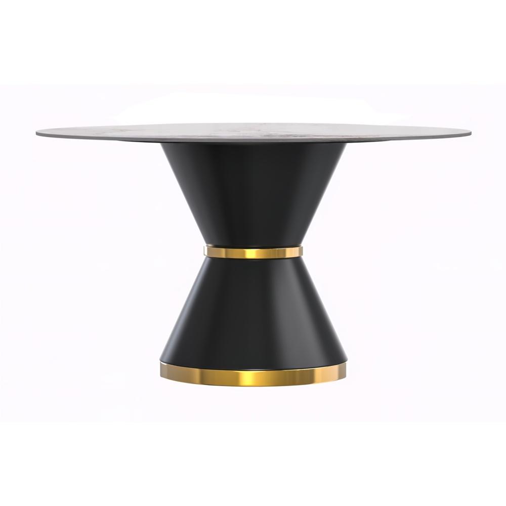 Round Dining Table Black\Gold Base with 60 Round White Grey Sintered Stone Top. Picture 8