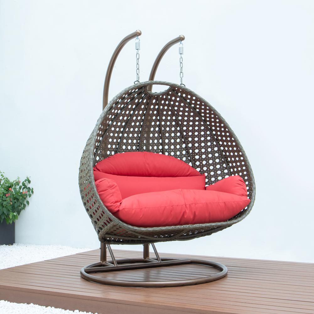 Beige Wicker Hanging 2 person Egg Swing Chair. Picture 5