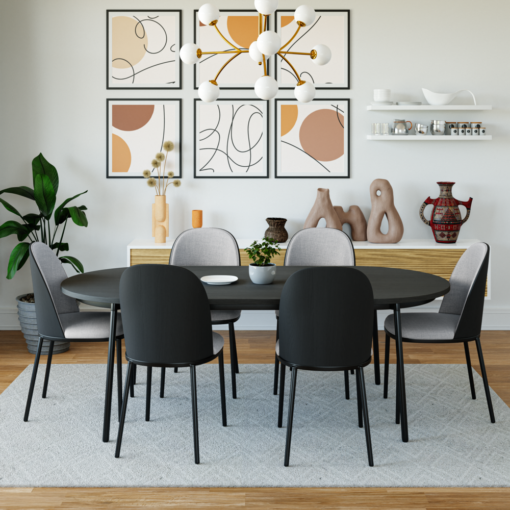 7-Piece Dining Set in Steel Frame with 6 Dining Chairs and 71" Oval Dining Table. Picture 20