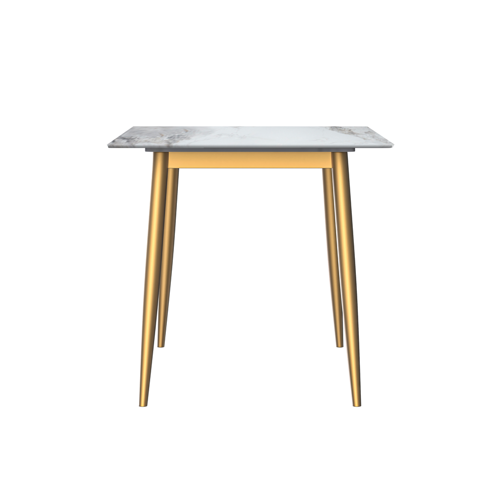 Modern Dining Table Brushed Gold Base, With 71 Medium Grey Sintered Stone Top. Picture 2