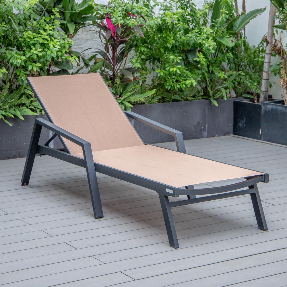 Marlin Patio Chaise Lounge Chair With Armrests in Black Aluminum Frame. Picture 3