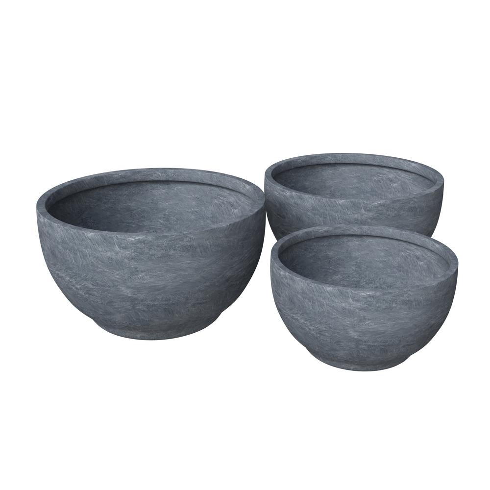 Grove Series Poly Stone Planter Set in Aged Concrete. Picture 2