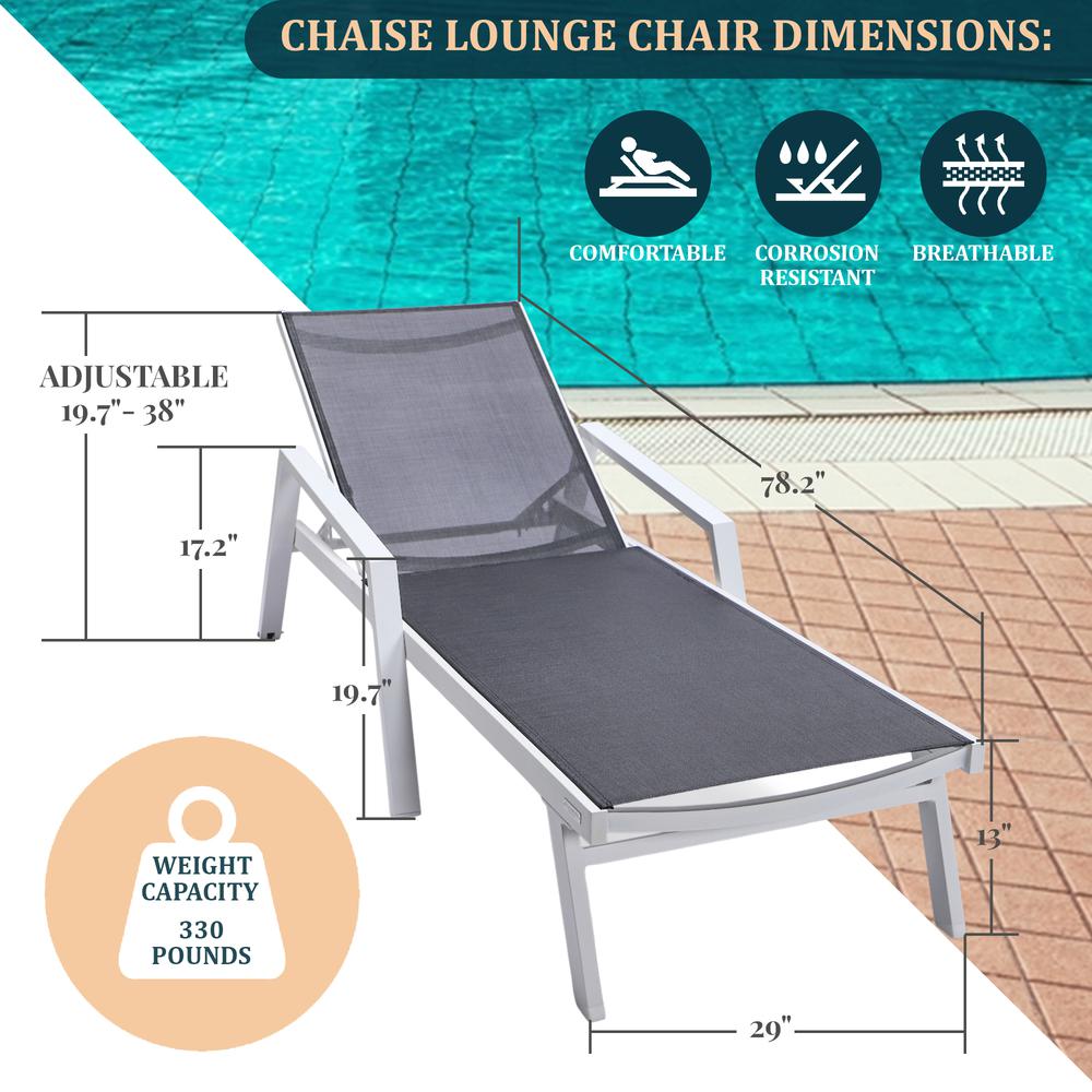 White Aluminum Outdoor Patio Chaise Lounge Chair With Arms. Picture 27